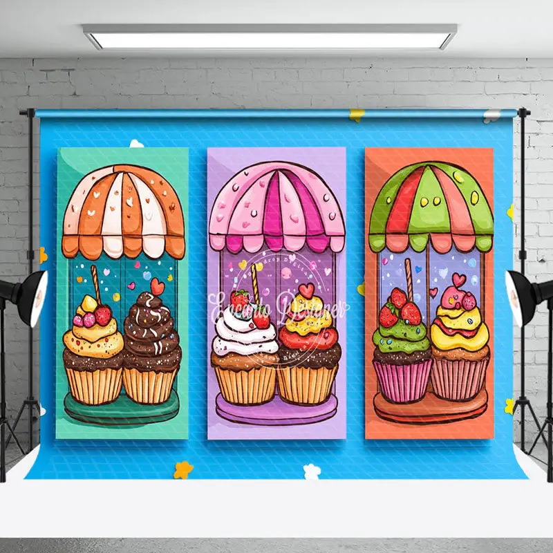 Blue Wall Candyland Cupcake Dessert Party Backdrop - Aperturee