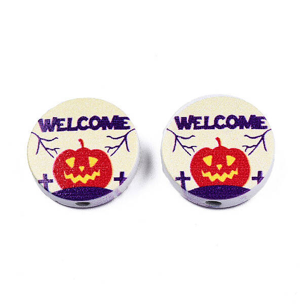 Halloween Printed Natural Wood Beads