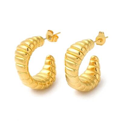 Golden 304 Stainless Steel Stud Earrings