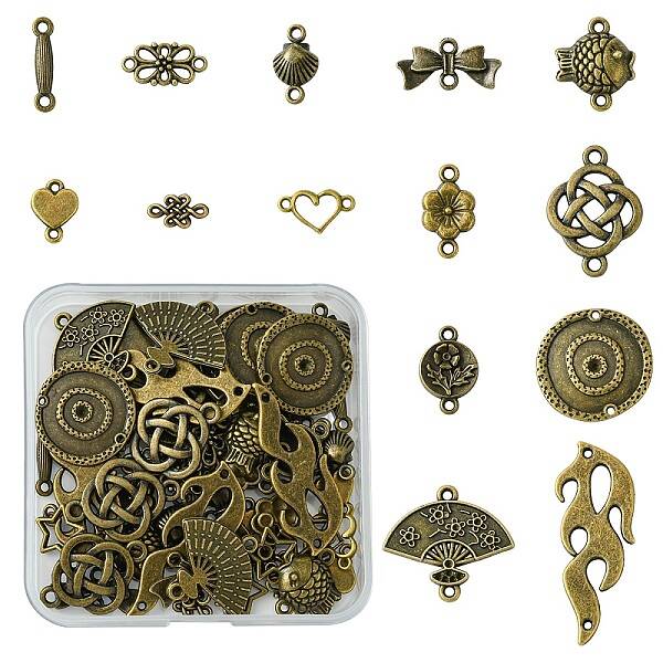 60Pcs 15 Styles Tibetan Style Alloy Connector Charms