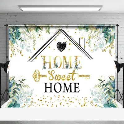 Aperturee Spring Greenery Sweet Home Key Housewarming Backdrop, 3X2FT(1MX0.6M), 14 USD, housewarming backdrops, NYHD1I16-M