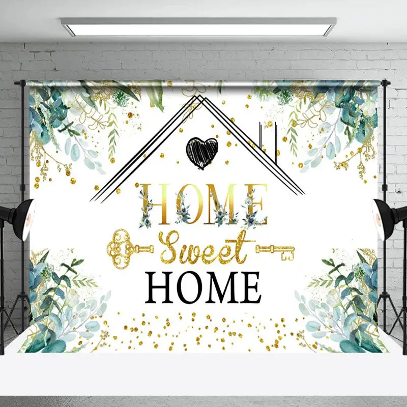 Aperturee Spring Greenery Sweet Home Key Housewarming Backdrop, 3X2FT(1MX0.6M), 14 USD, housewarming backdrops, NYHD1I16-M