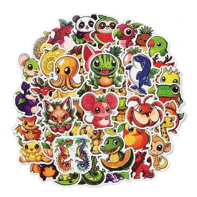 50 Pieces  Fruit And Animal Themed Fun Paper Stickers