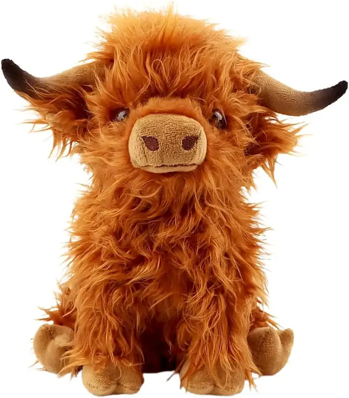 10.5 inches Highland Cows Stuffed Animals, Cute Fluffy Cow Plush Figure Toys Realistic Highland Cattle Plush Decor for Kids B...