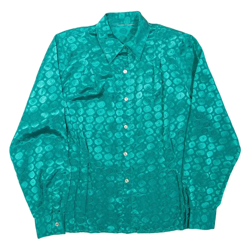 Womens Printed Shirt Green Collared Long Sleeve M