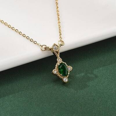 304 Stainless Steel Green Cubic Zirconia Pendant Neckalces for Women