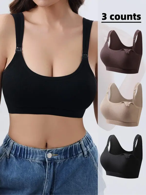 Maternity's Solid Color Removable Nursing Bra, Soft Comfortable Breathable Nursing Bra for Pregnancy & Postpartum, Maternity ...