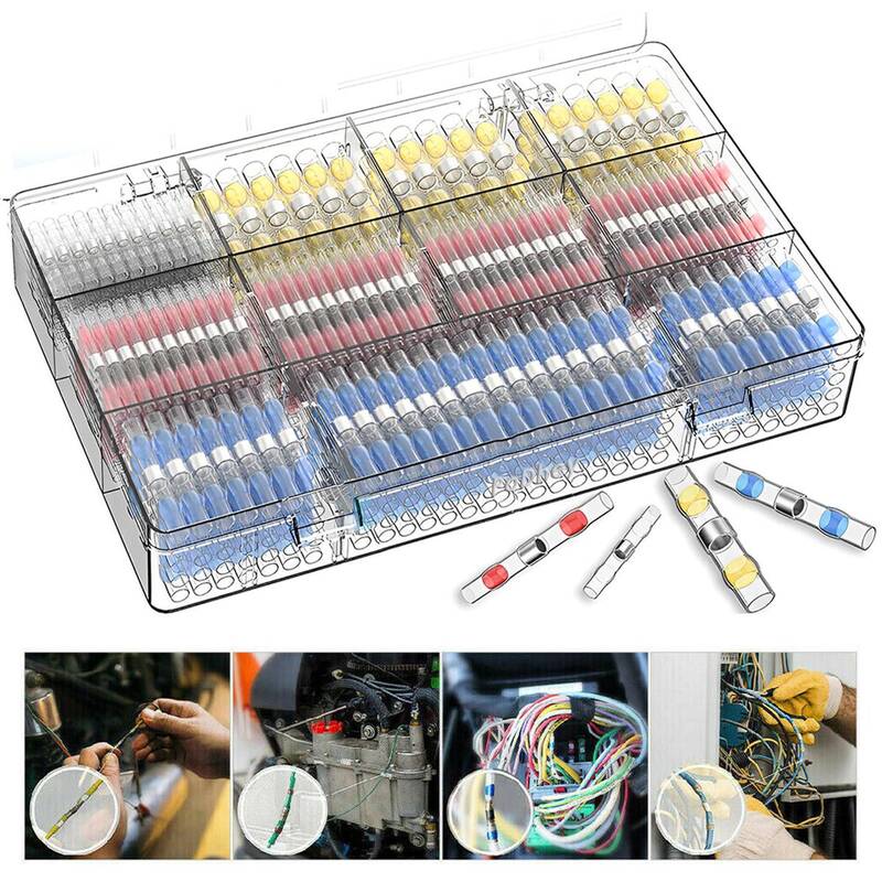 PoDhey 200Counts Solder Seal Wire Connector Heat Shrink Butt Connector Waterproof Insulated Electrical Wire Terminal Sol