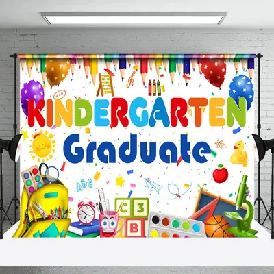 Crayons School Bag Tools Kindergarden Grad Backdrop - Aperturee