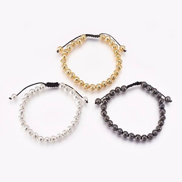 Electroplated Natural Lava Rock Braided Bead Bracelets