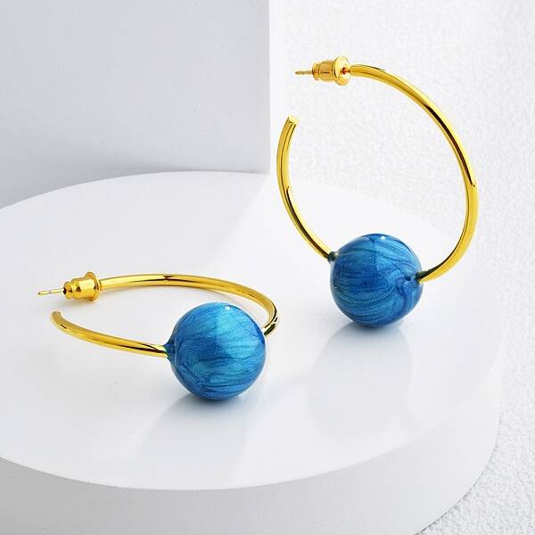 Round Brass Enamel Hoop Earrings for Women