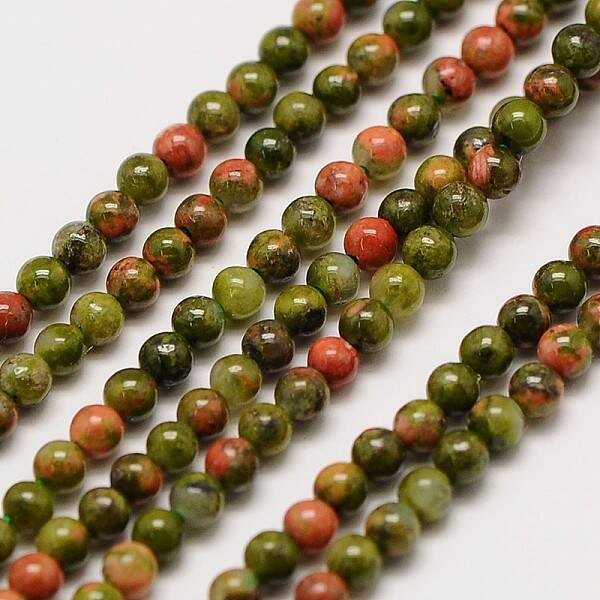 Natural Gemstone Unakite Round Beads Strands