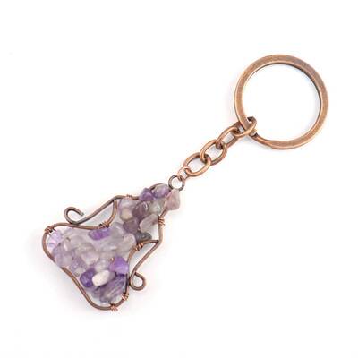 Copper Wire Wrapped Natural Amethyst Chips Yoga Pendant Keychains
