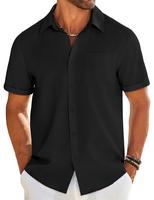 COOFANDY Mens Casual Linen Shirt Short Sleeve Button Down Shirt Summer Beach Shirts with Pocket