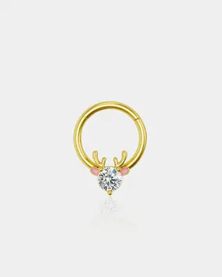 Xmas Deer Head Hinged Segment Septum Hoop