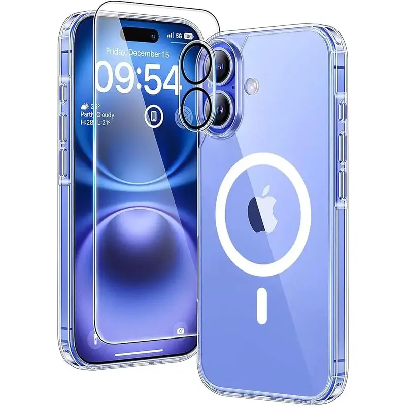 Entronix Case for iPhone 16, Plus, Pro Max, Clear Magnetic Cover, Camera Lens & Tempered Glass Screen Protector, Accessories ...