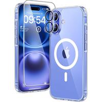 Entronix Case for iPhone 16, Plus, Pro Max, Clear Magnetic Cover, Camera Lens & Tempered Glass Screen Protector, Accessories ...
