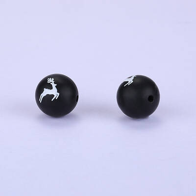 Printed Round with Deer Pattern Silicone Focal Beads