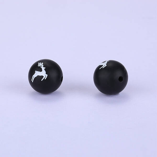 Printed Round with Deer Pattern Silicone Focal Beads