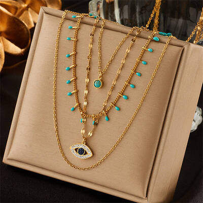 304 Stainless Steel & Synthetic Turquoise Pendant Multi Layered Necklaces for Women