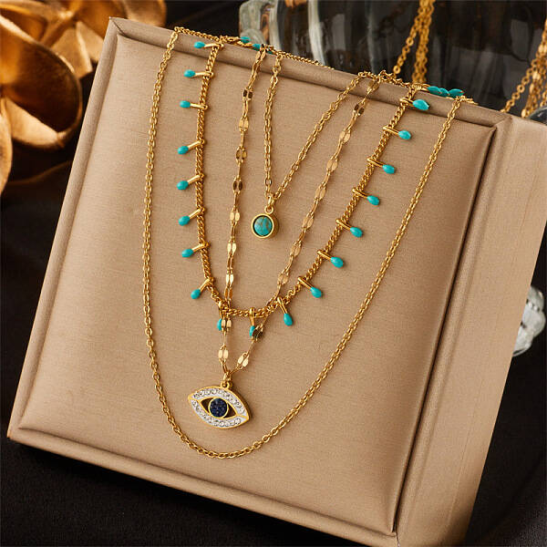 304 Stainless Steel & Synthetic Turquoise Pendant Multi Layered Necklaces for Women