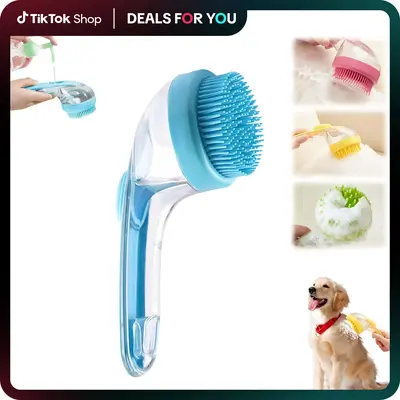 Pet Bath Brush 2 in 1 Dog Bath Brush with Built-in Shampoo Dispenser Multi-functional Dog Bath Brush for Long & Short Haired ...