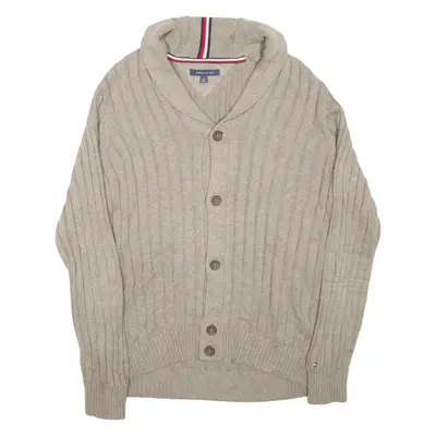 TOMMY HILFIGER Mens Cardigan Brown Roll Neck Cable Knit M