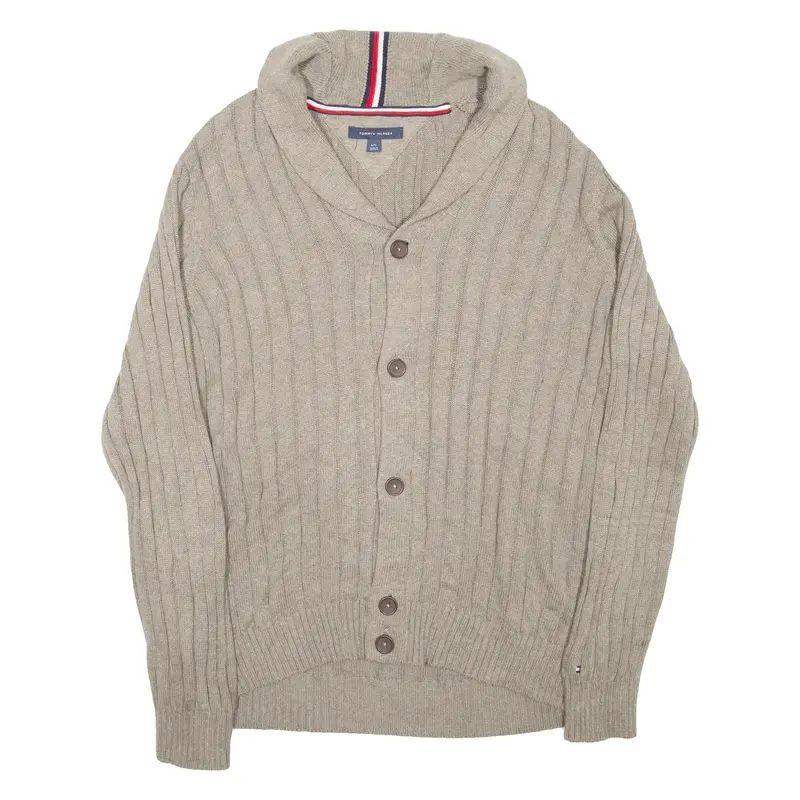 TOMMY HILFIGER Mens Cardigan Brown Roll Neck Cable Knit M