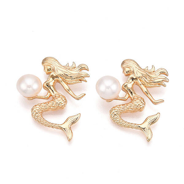 Brass Natural Cultured Freshwater Pearl Pendants