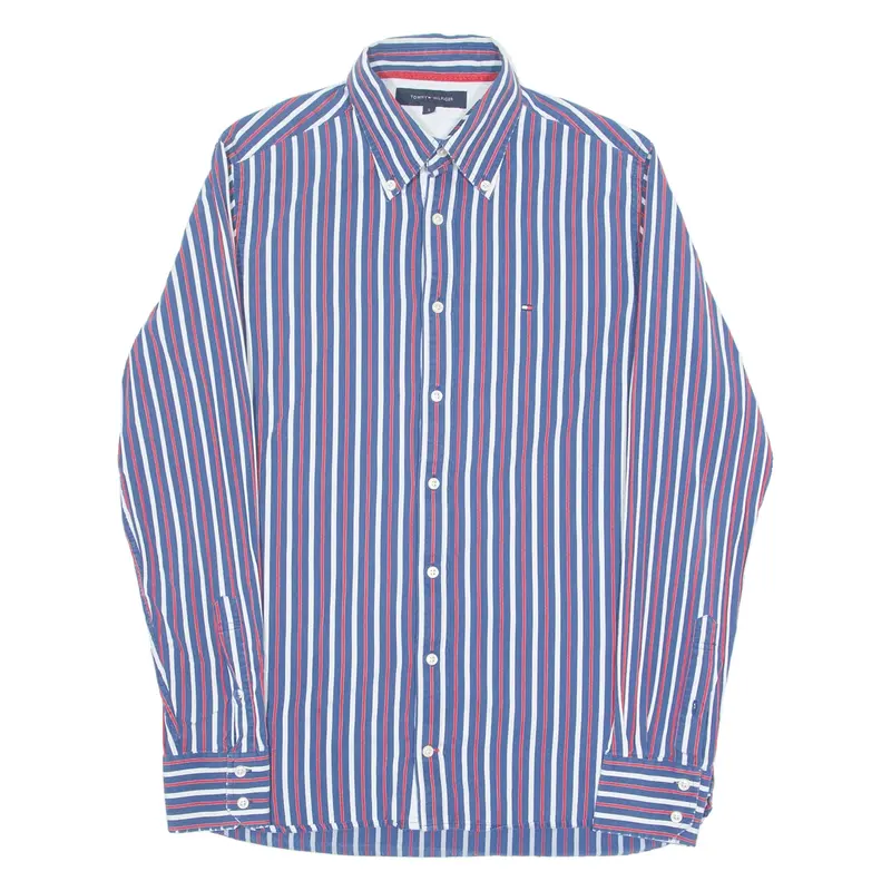 TOMMY HILFIGER Mens Shirt Blue Striped Long Sleeve S