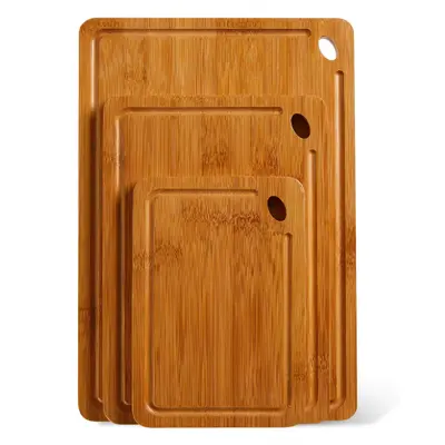 Garvee 3-Piece Deep Carbonized Bamboo Cutting Board Set with Holder – Multi-Size Butcher Block for Kitchen, Deep Juice Groo...