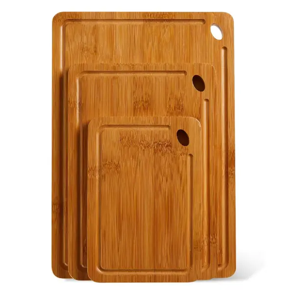 Garvee 3-Piece Deep Carbonized Bamboo Cutting Board Set with Holder – Multi-Size Butcher Block for Kitchen, Deep Juice Groo...
