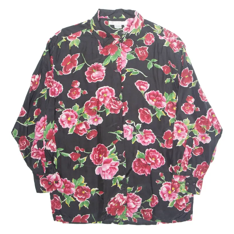 THE LIMITED Womens Printed Shirt Black Collared Long Sleeve Silk Floral S