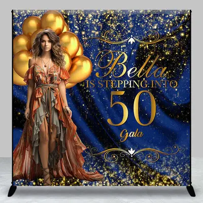 Royal Blue Gold Luxury Custom 50th Birthday Backdrop - Aperturee