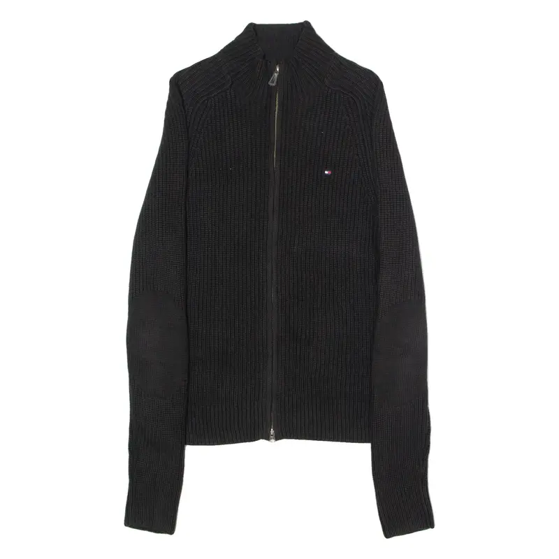 TOMMY HILFIGER Mens Heavy Knit Jumper Black High Neck Tight Knit M