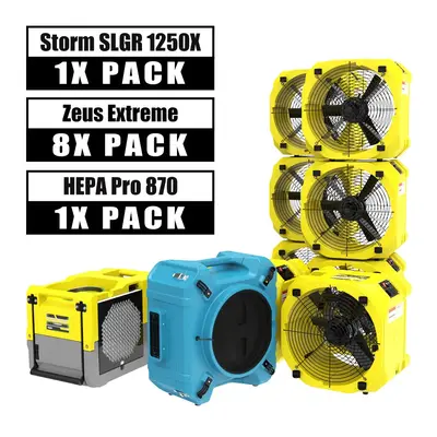 Alorair Water Damage Restoration Combo Pack, 1 X Storm SLGR 1250X Smart WIFI Commercial Dehumidifier, 8 X Zeus Extreme Air Mo...