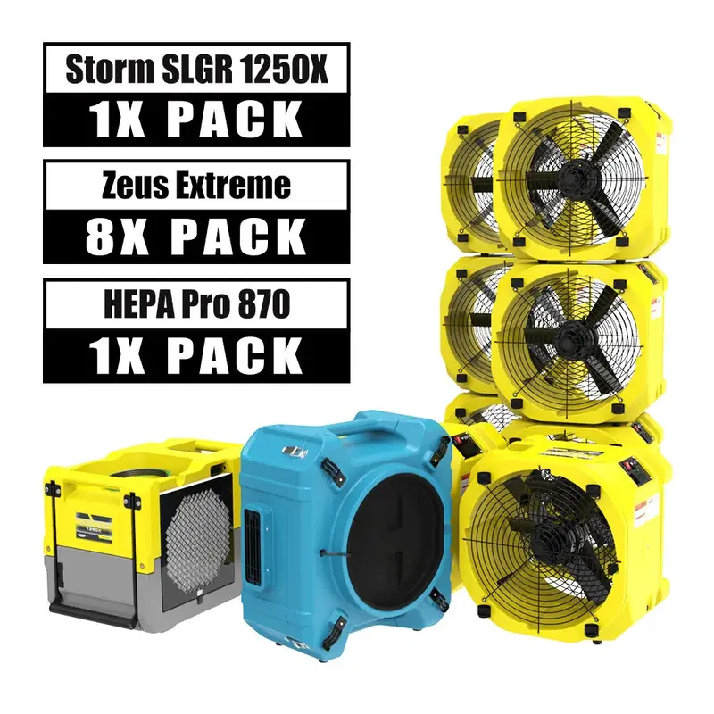 Alorair Water Damage Restoration Combo Pack, 1 X Storm SLGR 1250X Smart WIFI Commercial Dehumidifier, 8 X Zeus Extreme Air Mo...