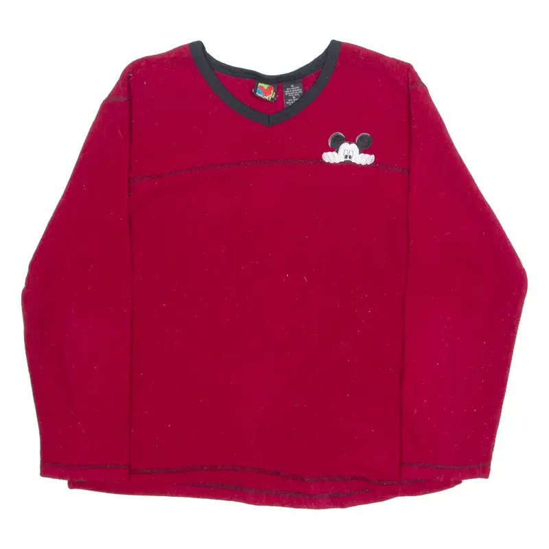 DISNEY Mickey Mouse Mens Jumper Red V-Neck 90s XL