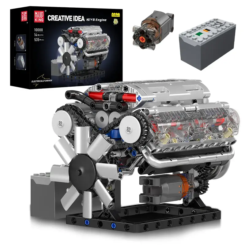 Mould King 10088 V8 Engine Motor Model Building Block Kit, 535 Pcs to Build Your Own Mini Engine That Works- DIY STEM Project...
