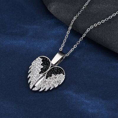 304 Stainless Steel Polymer Clay Rhinestones Wing Openable Pendant Necklaces for Women