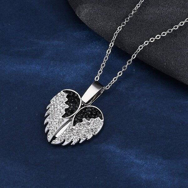 304 Stainless Steel Polymer Clay Rhinestones Wing Openable Pendant Necklaces for Women