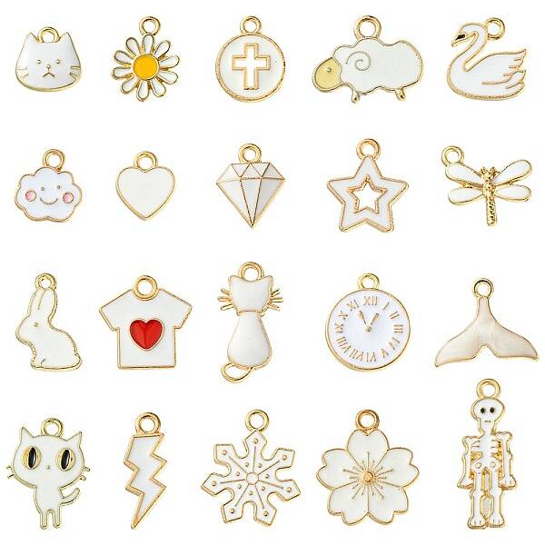 20Pcs 20 Styles Alloy Enamel Pendants