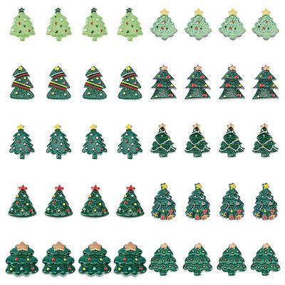 50Pcs 10 Styles Christmas Theme Opaque Resin Cabochons