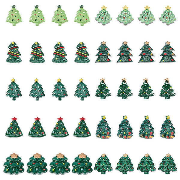 50Pcs 10 Styles Christmas Theme Opaque Resin Cabochons