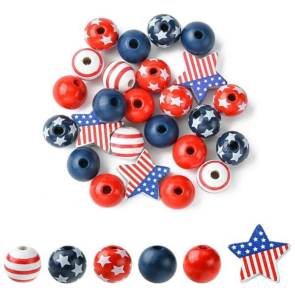 Painted Natural Wood Beads