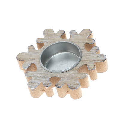 Christmas Wooden Candlestick Holder with Metal Tray