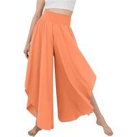 Women Flowy Ruffle Wide Leg Pants High Waisted Elastic Waistband Palazzo Pants Flare Yoga Pants Soft Pilates Pants