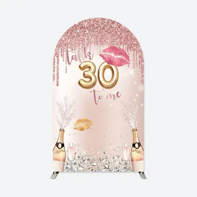 Aperturee Pink Glitter Champagne 30Th Birthday Arch Backdrop | Custom Chiara Arched Covers | Diy Arch Backdrop Cover | Diy Ro...