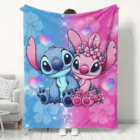 DISNEY CLASSIC Stitch & Angel Flannel Blanket - Soft, Warm, Lightweight with Vibrant Cartoon Design, Sofa, Bed, Office, Blank...
