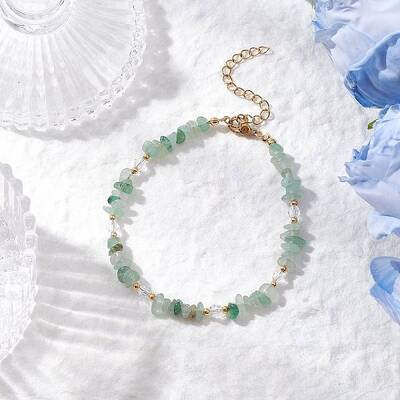 Natural Green Aventurine Chip Beaded Bracelets for Women